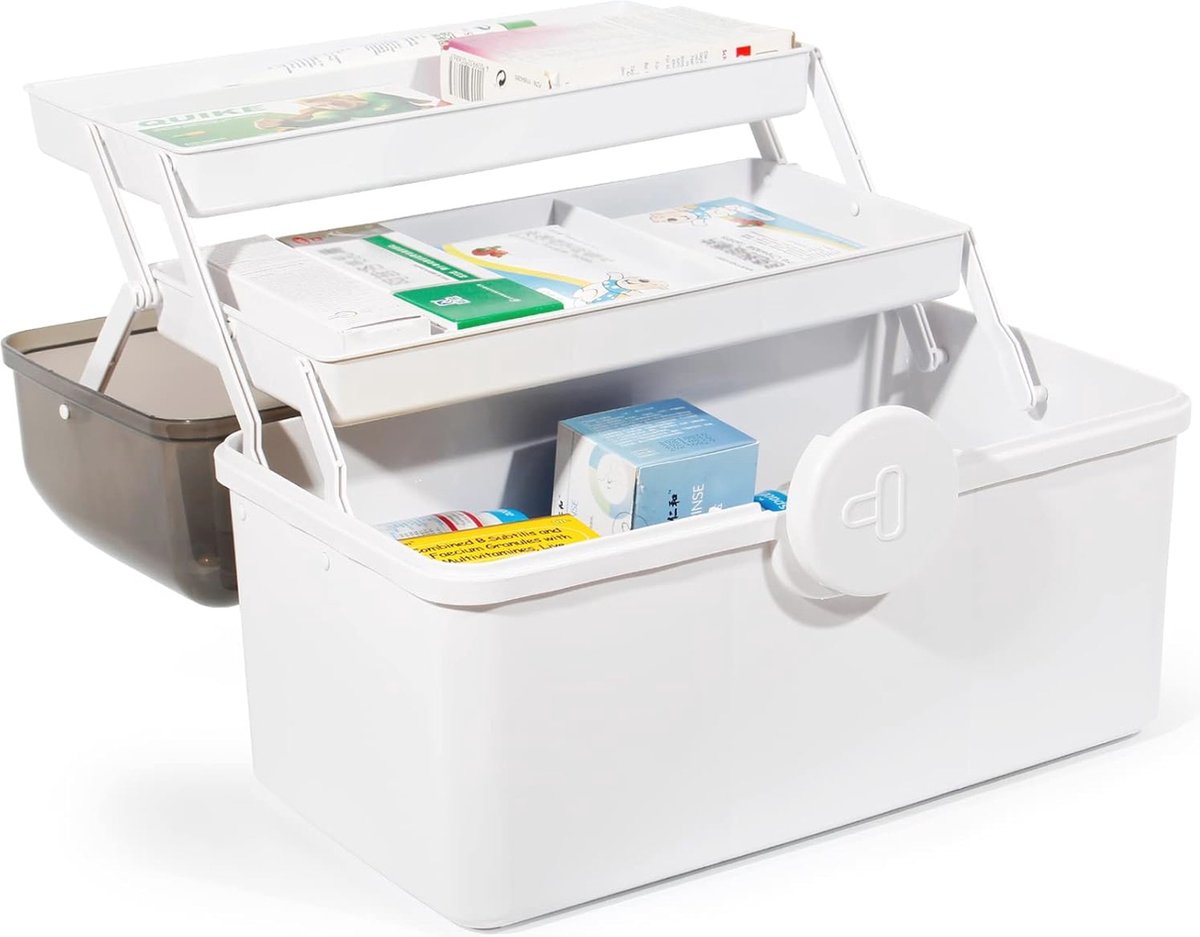 Goedkoopste Medicijnenopslag en Medicijndoos - Huisapotheekbox met Meerdere Vakken (Wit