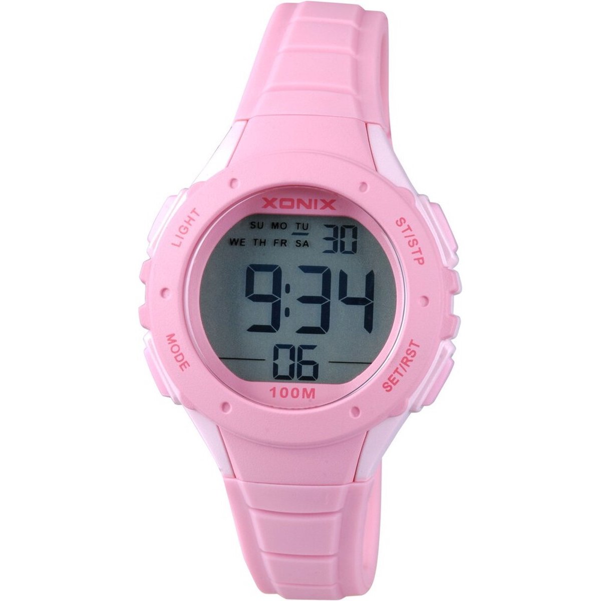 Xonix IT-A02 - Horloge - Digitaal - Kinderen - Vrouwen - Siliconen band - ABS - Cijfers - Achtergrondverlichting - Alarm - Start-Stop - Chronograaf - Tweede tijdzone - Waterdicht - 10 ATM - Roze