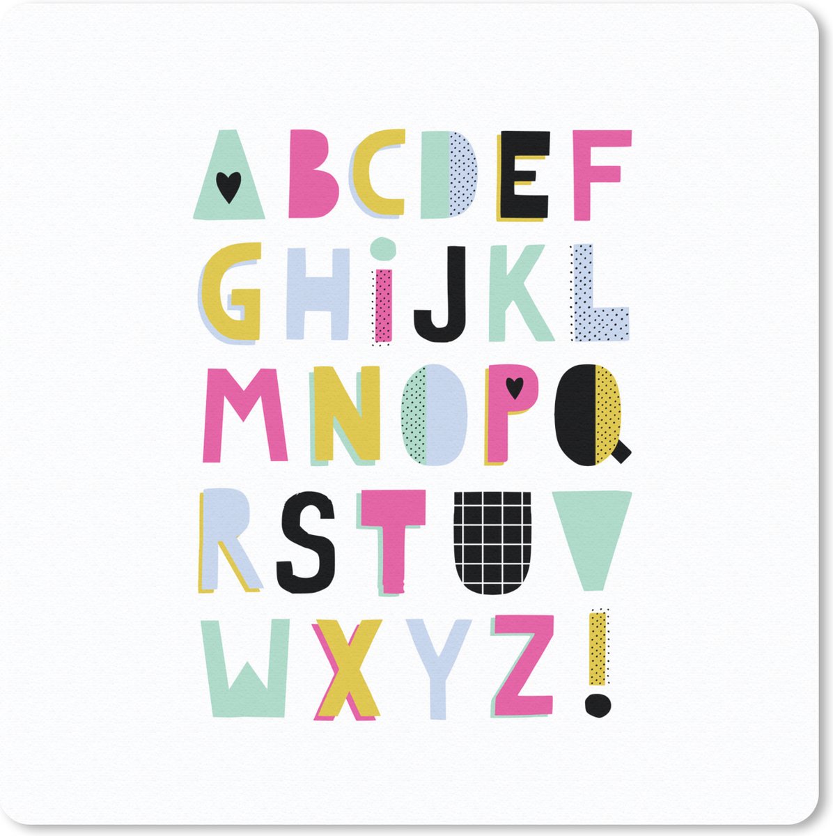 Muismat 30x30 cm - Mousepad Alfabet - Letters - Wit - Muismatten