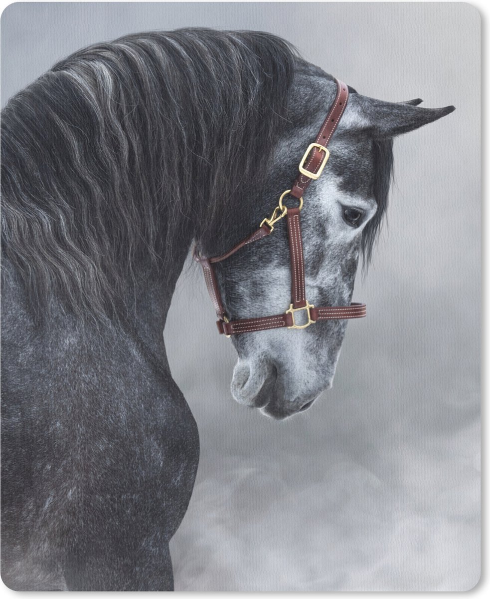 Muismat 19x23 cm - Mousepad Paard - Grijs - Bruin - Dieren - Rook - Muismatten
