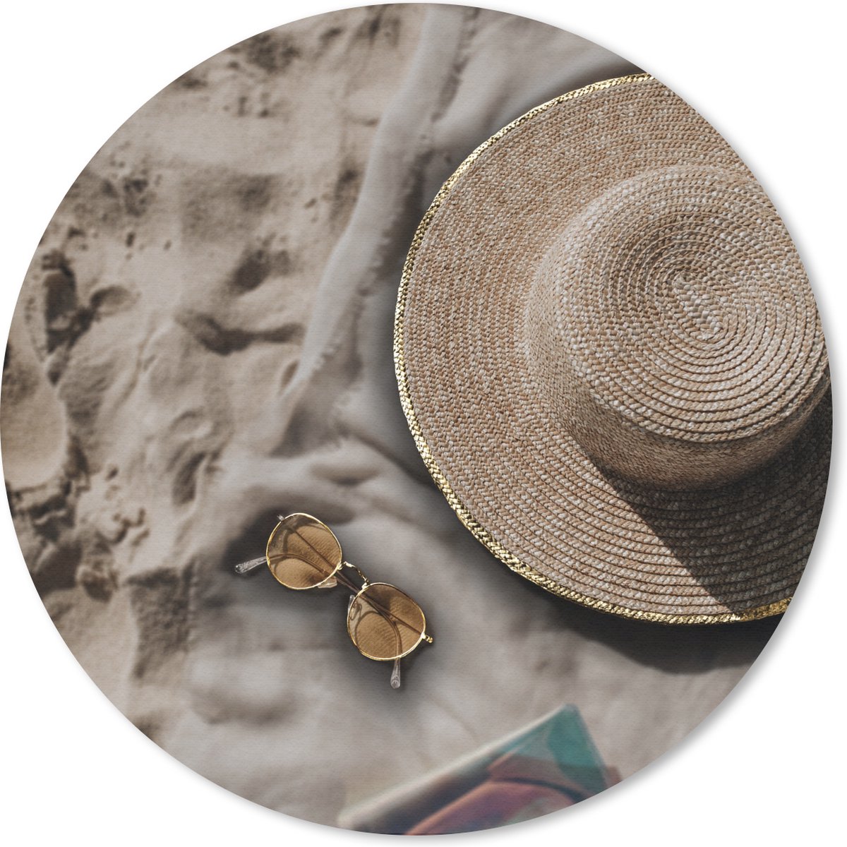 Muismat rond 20x20 cm - Mousepad Zomer - Strand - Zonnebril - Hoed - Ronde muismatten