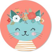 Muismat rond 20x20 cm - Mousepad Kat - Bloemenkrans - Zomer - Ronde muismatten