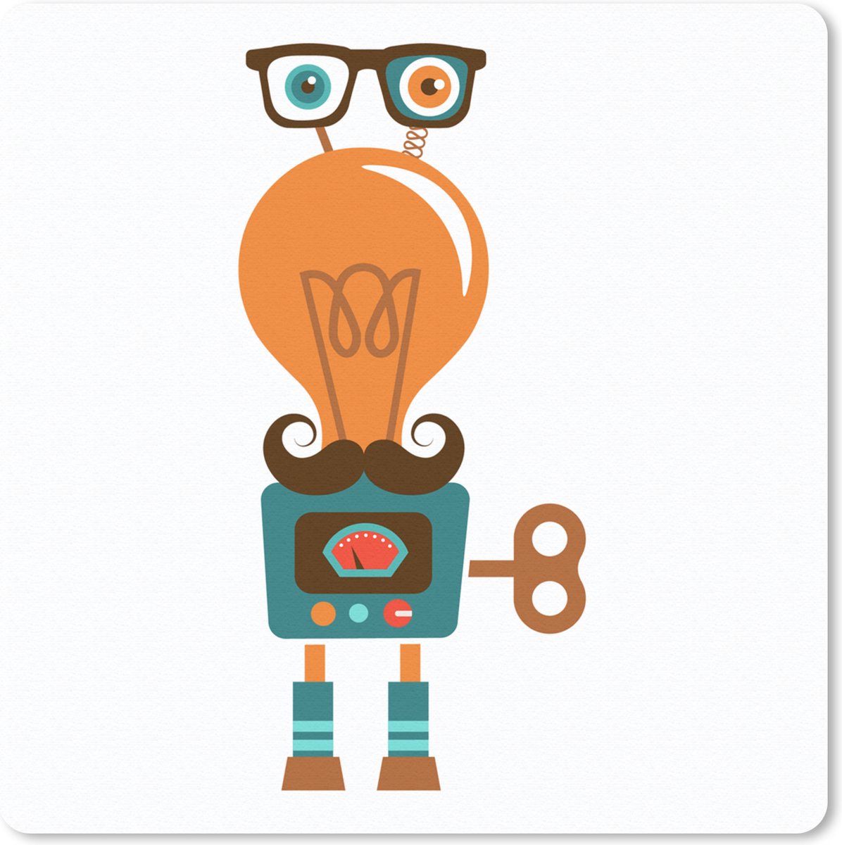 Muismat 30x30 cm - Mousepad Robot - Bril - Gloeilamp - Snor - Kinderen - Jongens - Muismatten