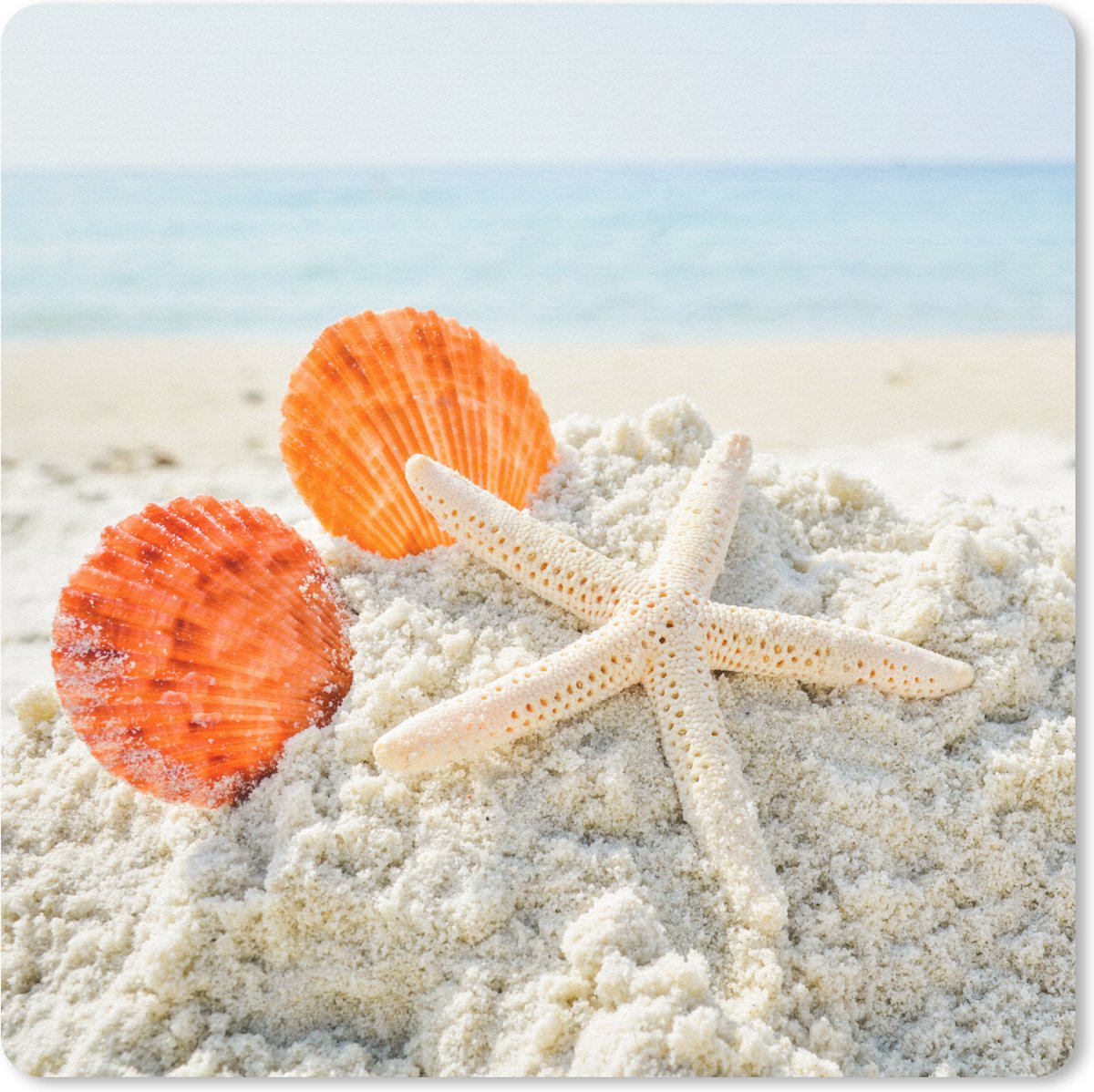 Muismat 30x30 cm - Mousepad Schelpen - Zeester - Zand - Muismatten