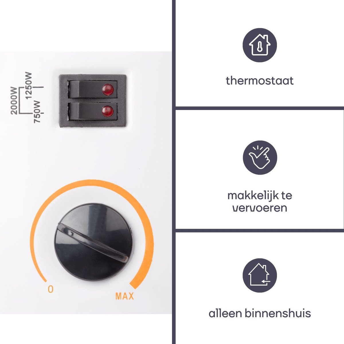 Perel Convectorkachel, elektrische verwarming, elektrische kachel, radiator met drie warmtestanden voor ruimtes tot 60 m³, voor binnen, thermostaat, 2000 W – foto 4