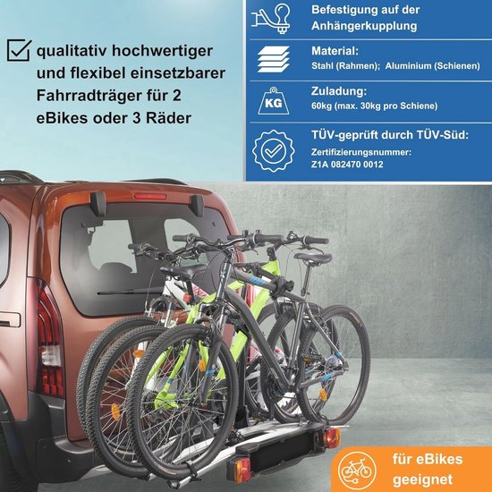 VEVOR Opvouwbare fietsendrager, koppelingsfietsendrager voor 5 cm