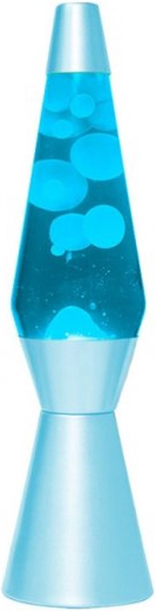 I-Total lavalamp - lava lamp - sfeerlamp - 40x11 cm - glas/aluminium - 30w - blauw met witte wax - blauwe voet- xl2939