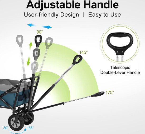 Opvouwbare bolderkar 100L - Draagbare tuin- en strandwagen met verstelbare handgreep van LifeGoods — afbeelding 4