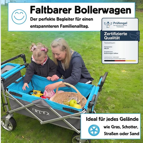 Opvouwbare Bolderkar voor Kinderen met Zonnedak en 80 kg Belastbaarheid — afbeelding 2