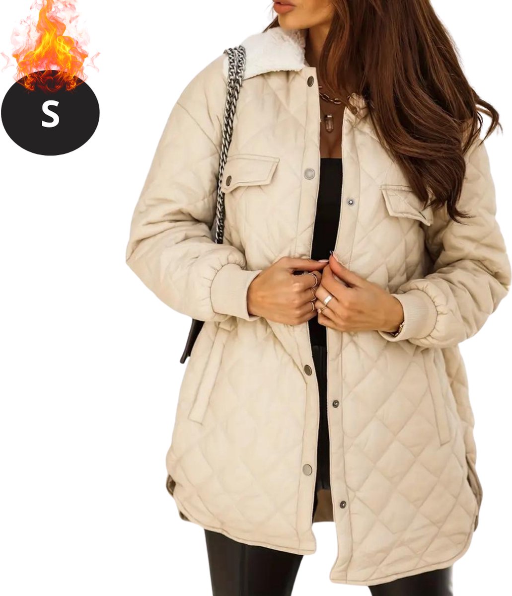 Livano Winterjas - Parka Dames Winterjas - Winter - Volwassen - Stijlvol - Lange Jas Dames - Mantel Vrouwen - Beige - Maat S