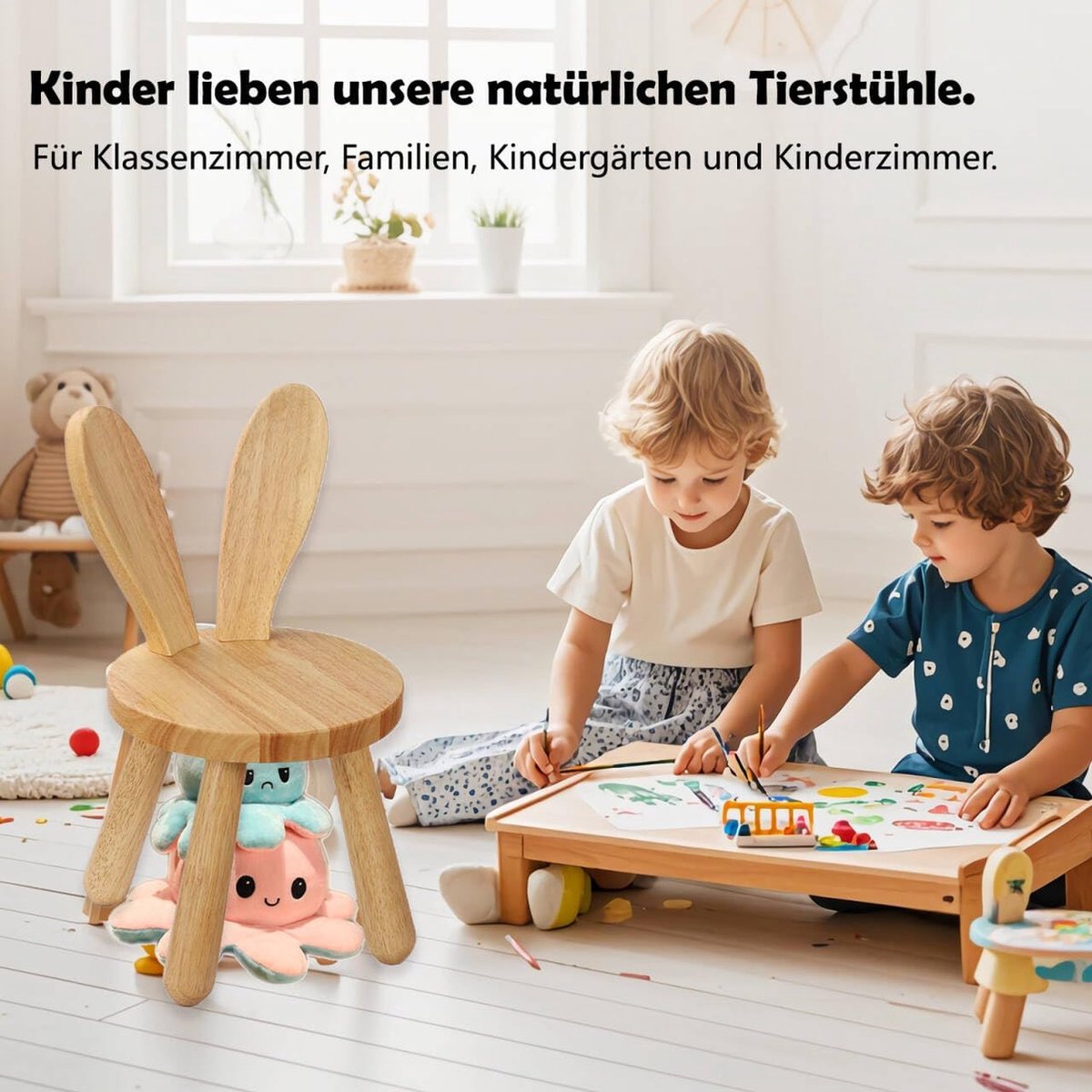 Tweedehands houten kinderstoeltje met gebogen leuning - Meneer Koekepeer