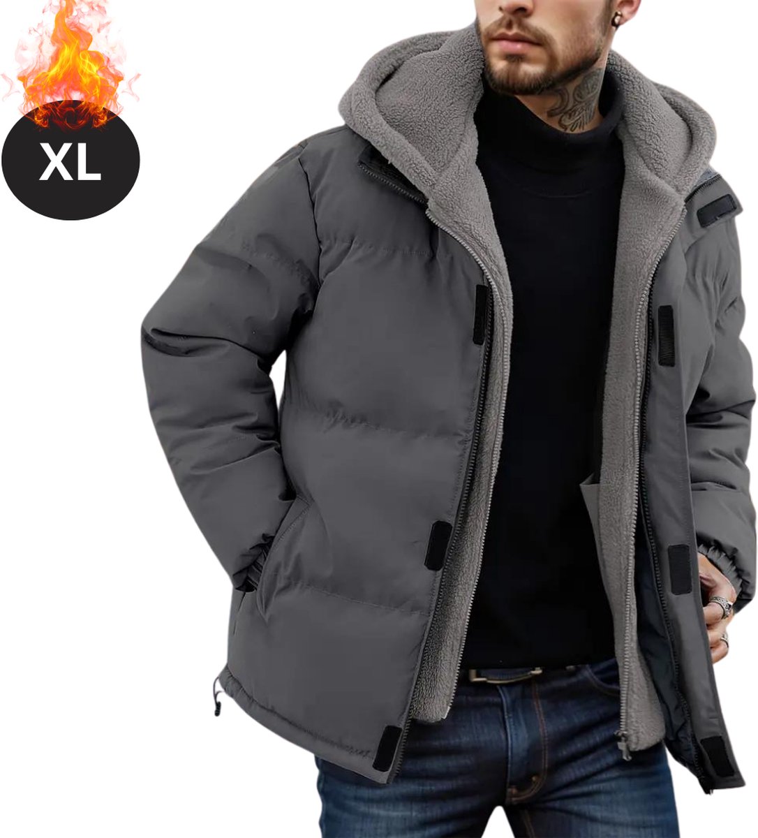Livano Winterjas Parka Heren Winter Fleecejas Volwassen Stijlvol Met Capuchon Grijs