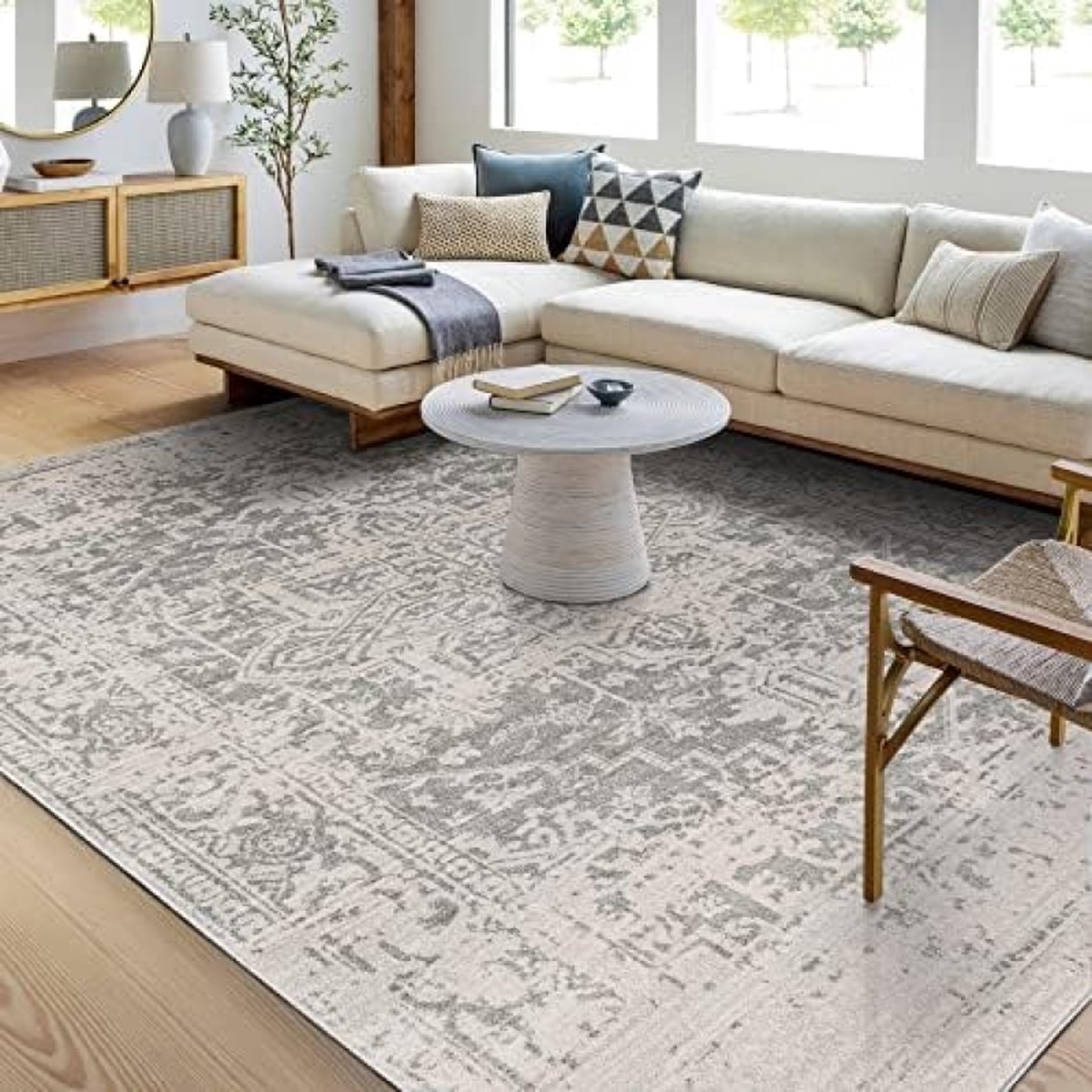 Vintage Tapijt voor Woonkamer, Eetkamer, Slaapkamer - Oosters Boho Tapijt - Groot - 160 x 220 cm - Grijs