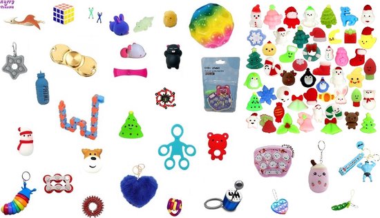 Happy Trendz® Happy Trendz® 2024 Must-Have geschenktas gevuld : 18 Moochies ook Kerst Moochies & 6 Top XL Fidgets - fidget toys - moochies squishies squishy - Feestdagen Tellen-