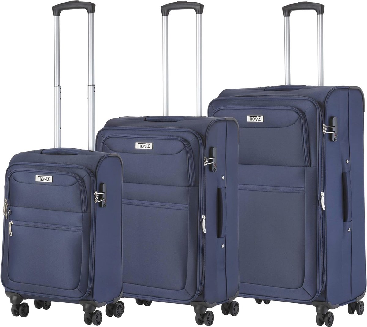 3-delige Zachte Kofferset met TSA-slot - Luxe en Lichtgewicht Trolleyset - Blauw