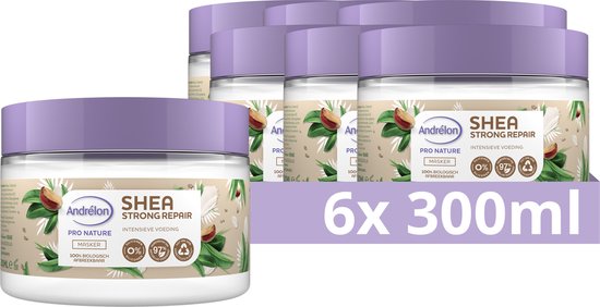 Andrélon Pro Nature Haarmasker - Shea Strong Repair - natuurlijke haarverzorging, verrijkt met sheaboter - 6 x 300 ml