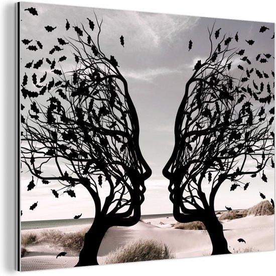 Wanddecoratie tak met bladeren | Zwarte natuurdecoratie - MDF