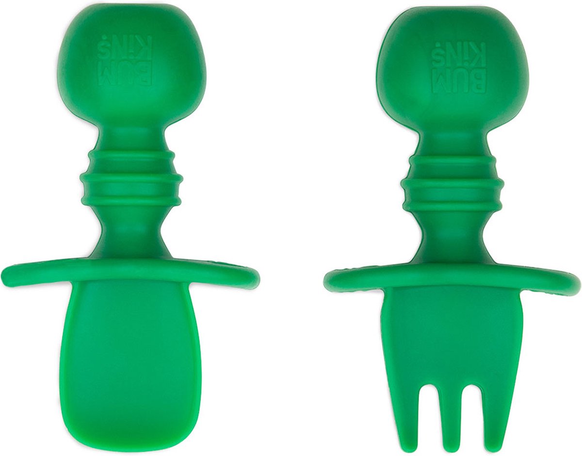 Goedkoopste Bumkins - Siliconen baby lepel en vork - Jade