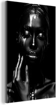 Aluminium schilderij 60x90 cm - Wanddecoratie metaal - Vrouw - Abstract - Zwart - Portret - Metalen muurdecoratie woonkamer - Decoratie industrieel - Foto op dibond - Industriële accessoires slaapkamer
