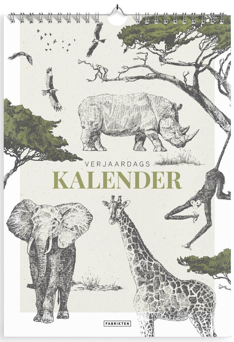 Fabrikten Verjaardagskalender - Safari - Groen/Zwart - A4