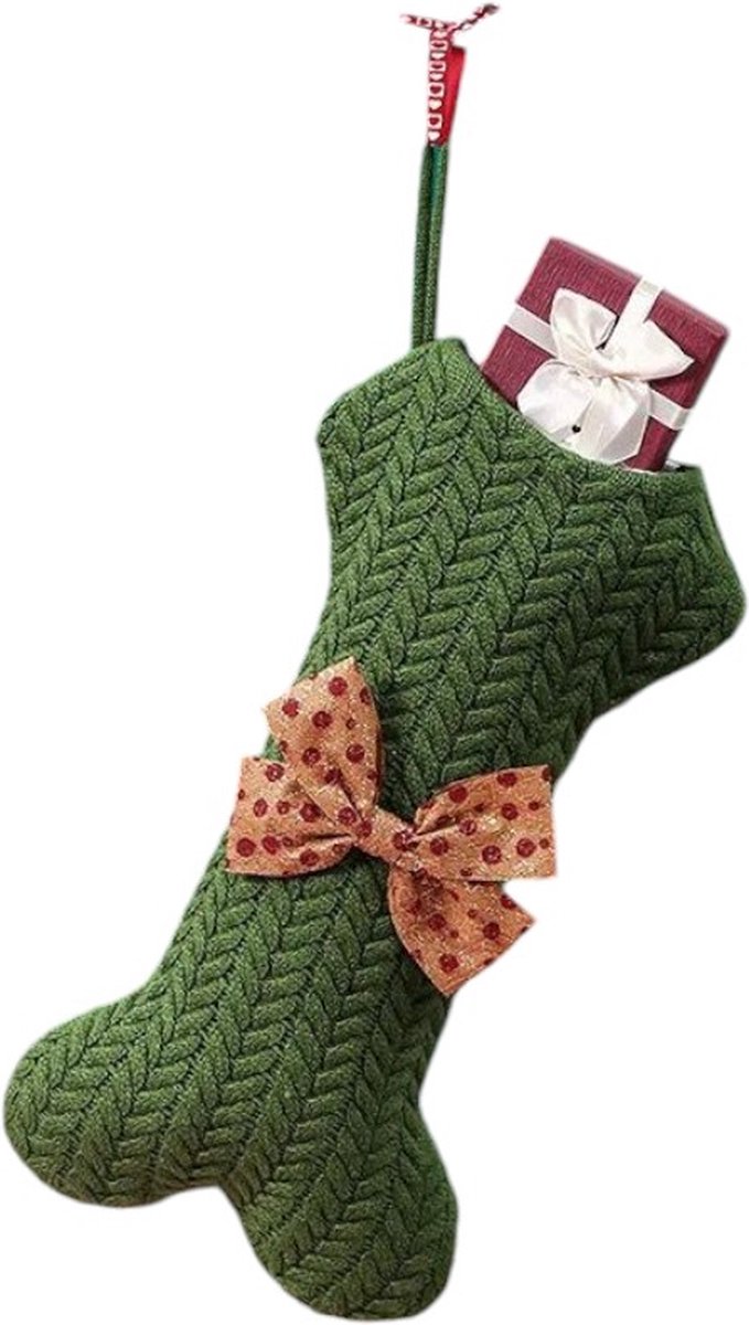 Giftpoint Kerstsok - Kerstversiering - Kerstcadeau - Cadeau voor Vrouw - Cadeau voor Man - Sinterklaas Cadeau - Kerst - Versiering - Hondenbot - Hond - Kerstcadeau voor Vrouw Kerstsok met hondenbot en kerstversiering in rood en groen.