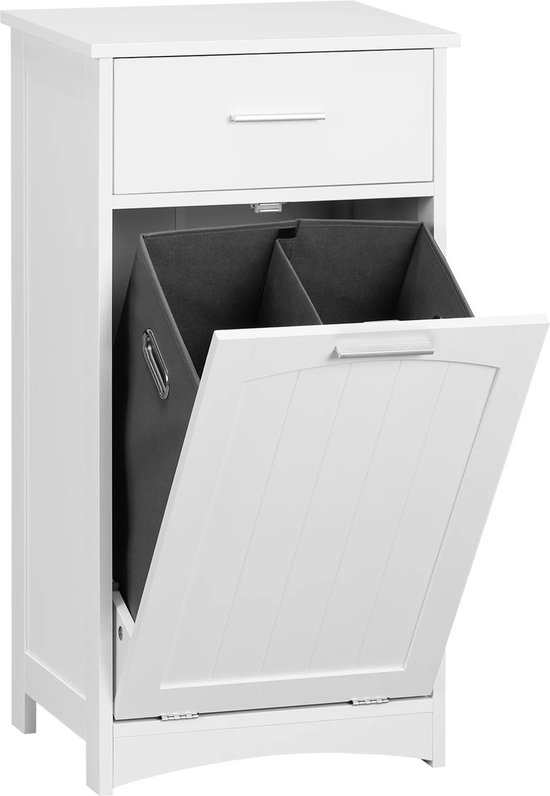 SteeFly® Uitklapbare Wasmand - 2 in 1 Kast - 42X82X30Cm - Witte kast - Badkamer Meubel - Magnetische sluiting - Modern