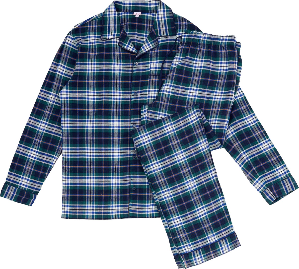 La V Flanel pyjamaset voor dames met geruit patroon Donkerblauw/Groen