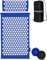 LifeGoods Acupressuur Mat met Kussen - Shakti mat - Spijkermat Incl. 2x Triggerpoint Bal - 60x40x2cm - Blauw/Wit