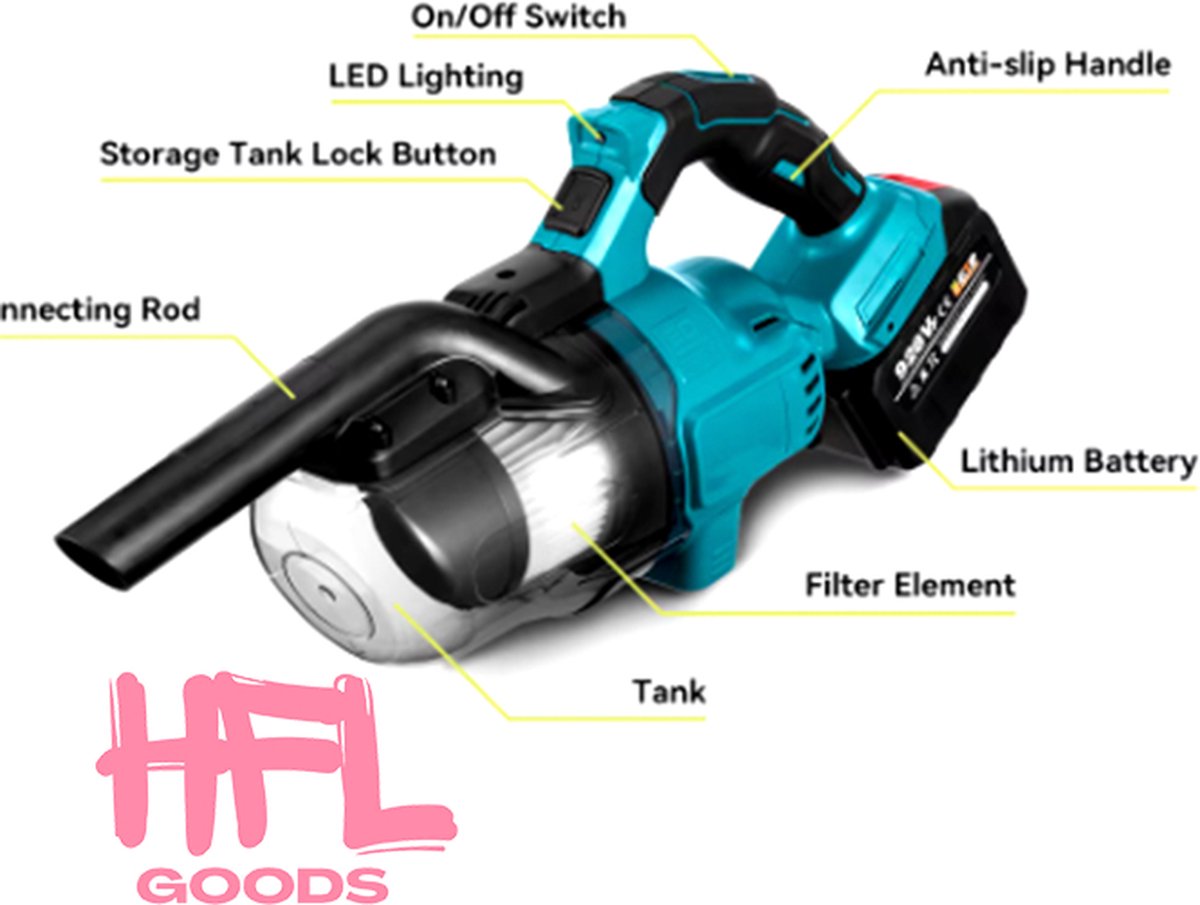 HFL Draadloze Kruimeldief 18V - Handstofzuiger in Zwart - afbeelding 2
