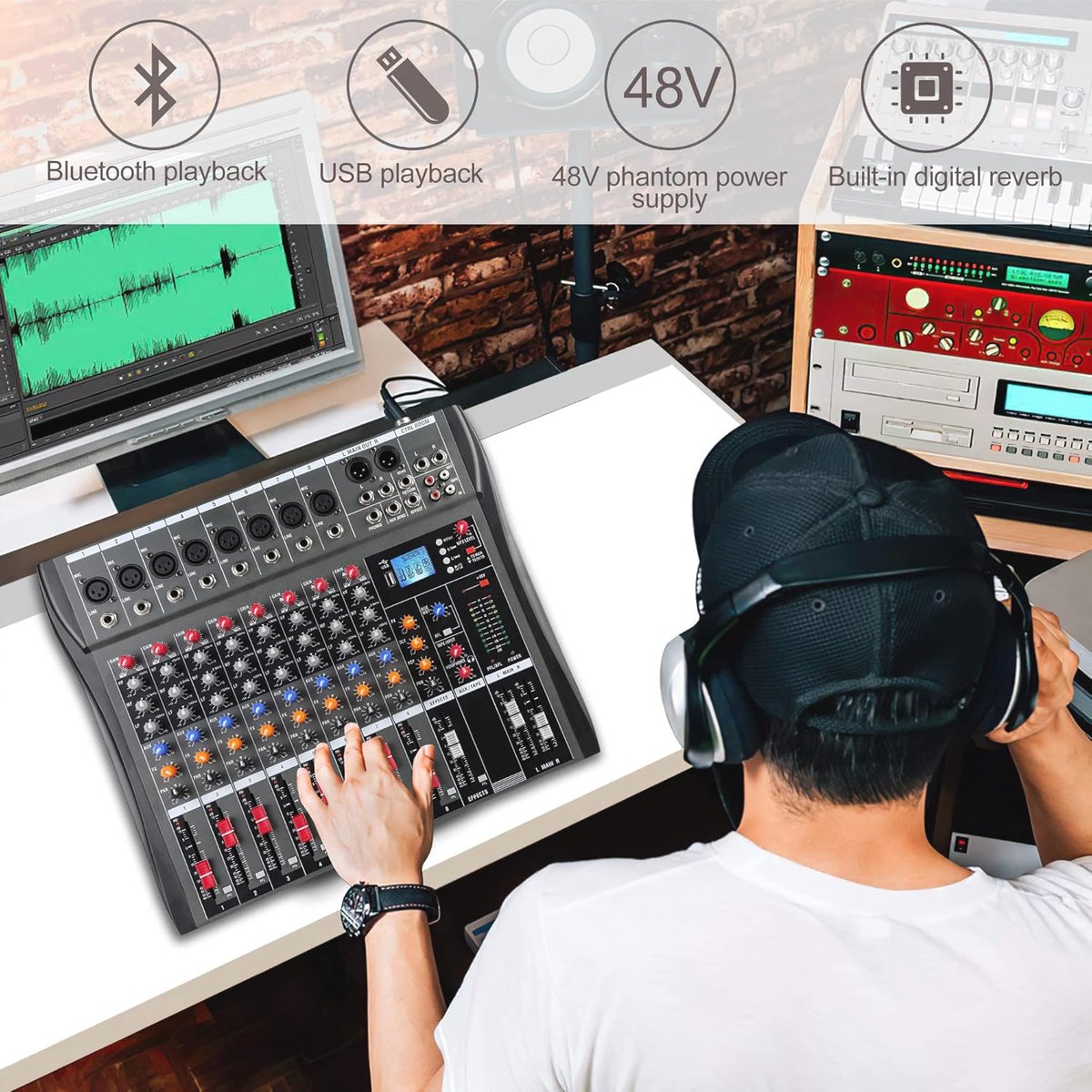 Pro Audioversterker 800 W | HiFi Versterker met Bluetooth 5.0 en FM-radio | Draagbaar en Compact thumbnail 8