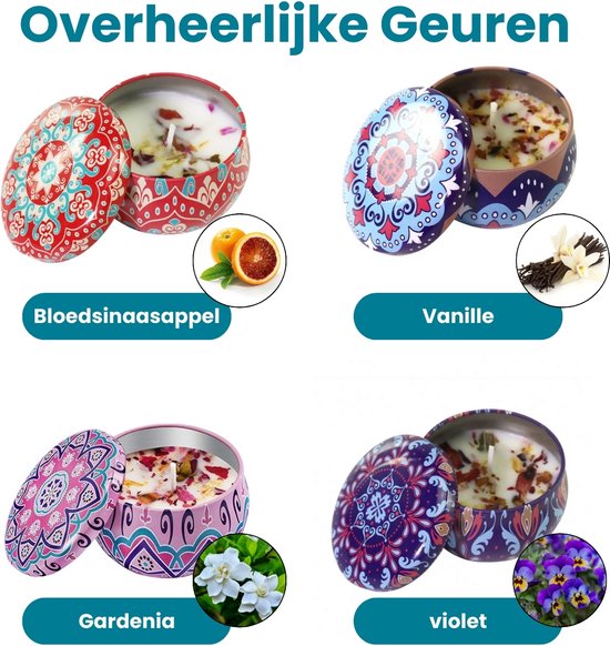 Boncy® Set de Bougies parfumées - Coffret Cadeau de Bougies Geur 4 Pièces - Coffret Cadeau Bougie Parfumée Femme - Cadeau Bougie pour Femme - Coloré