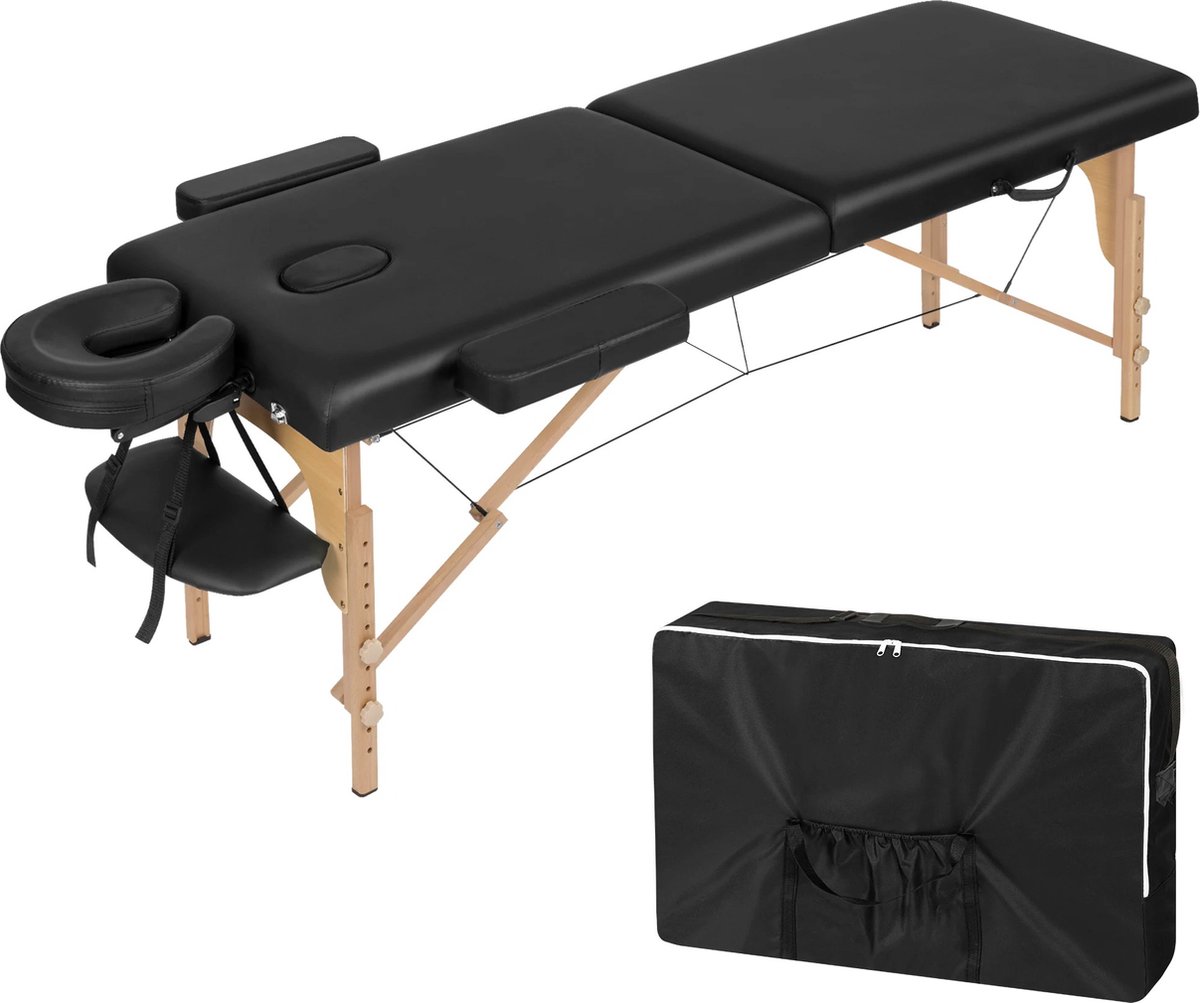 Goedkoopste Tumex - Massagetafel Inklapbaar - Behandeltafel - In Hoogte Verstelbaar - 2 Zones - Inclusief Hoofdsteun - 185x58,5 cm - Met Draagtas - Zwart