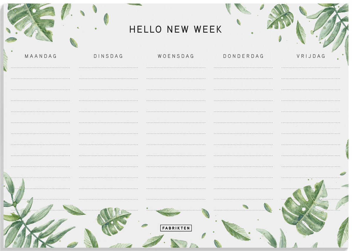Fabrikten Weekplanner XL - Botanisch - NL - 100 blz - 5 d - A4