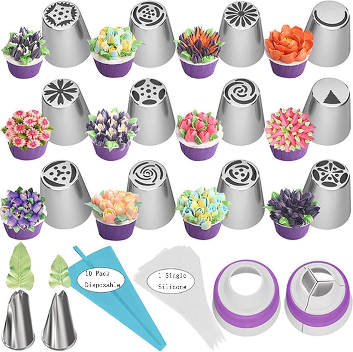Goedkoopste 27-delige taartdecoratie set met Russische piping nozzles en spuitzakken