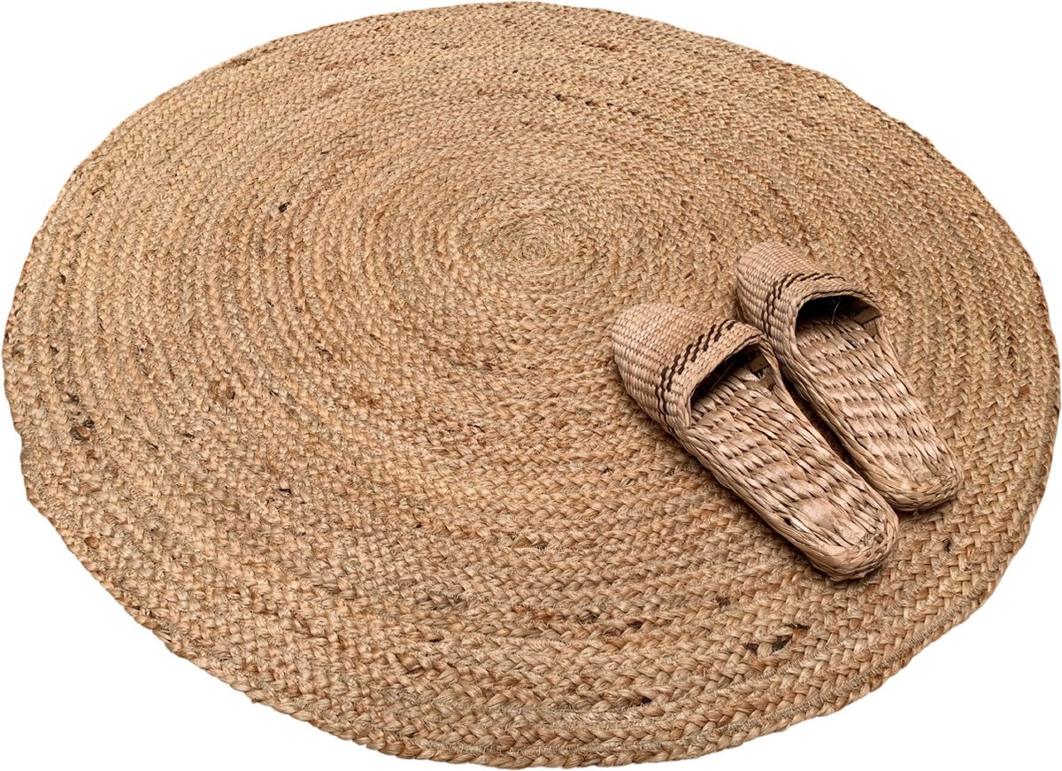 Rocaflor-vloerkleed -jute- gevlochten -rond- naturel - bruin -ø120 cm