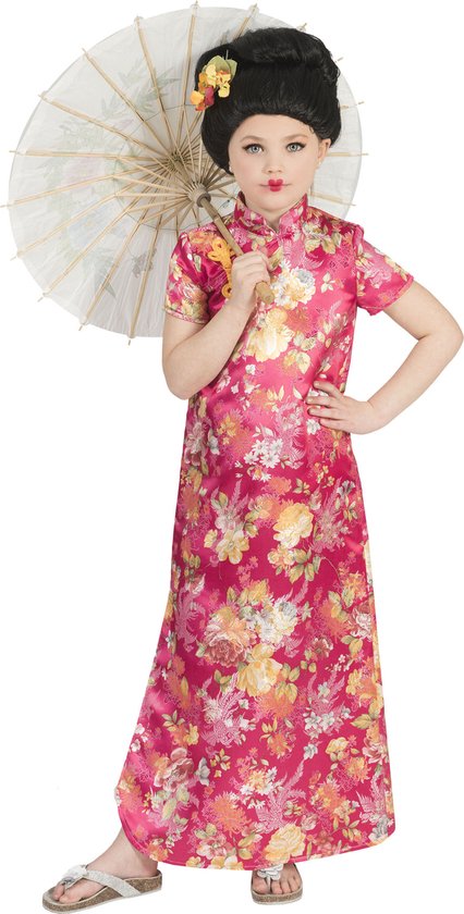 Funny Fashion - Geisha Kostuum - Chique Kimono Hanako - Meisje - roze - Maat 140 - Carnavalskleding - Verkleedkleding