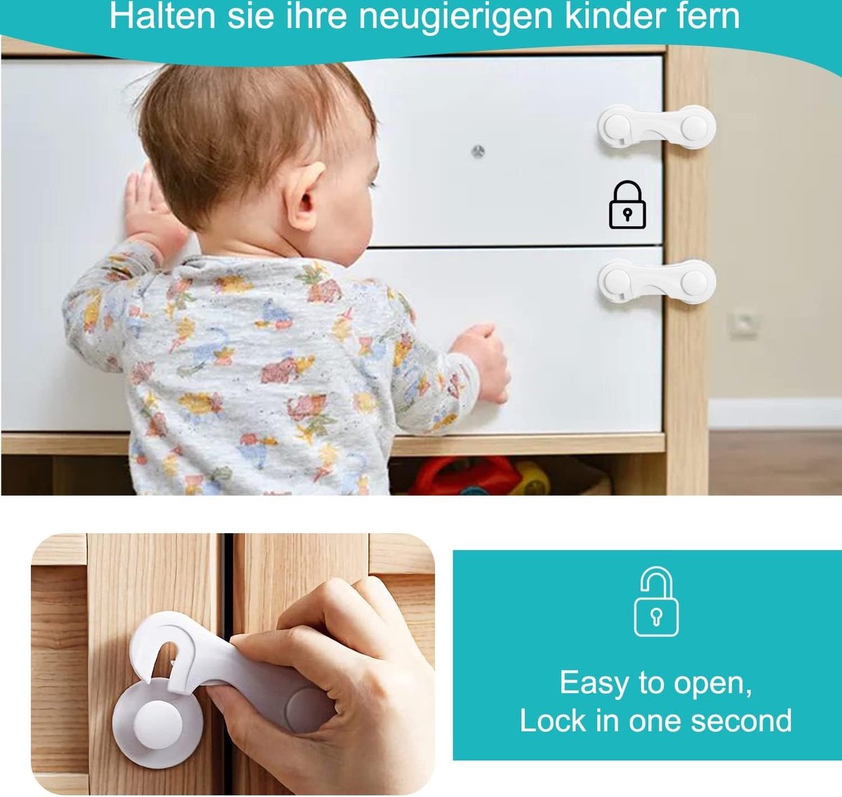 10 Stuks - Kinderslot - Kinderslot Lade - Koelkast Slot - Kinderslot Kastjes - Kinderveiligheid Kastdeuren - Kinder Beveiliging - Zonder boren - Veiligheidsslot - Deurbeveiliging - Baby Slot - Kinder Slotjes - Lade Slot - Wit - Kast & Ladebeveiliging – foto 6