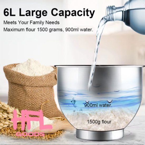 HFL Goods - Keukenmixer - Keukendeeg Kneeder Machine - 6 Liter - Zilver van HFL Goods — afbeelding 3