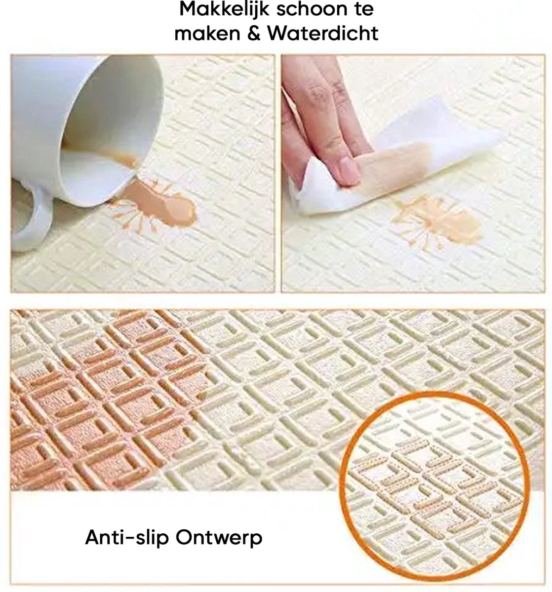 OPVOUWBARE Baby Speelmat - DUBBELZIJDIG Speelkleed incl. opbergtas - EXTRA DIK - 180x200x1,5cm - Ecru/ Beige — afbeelding 10