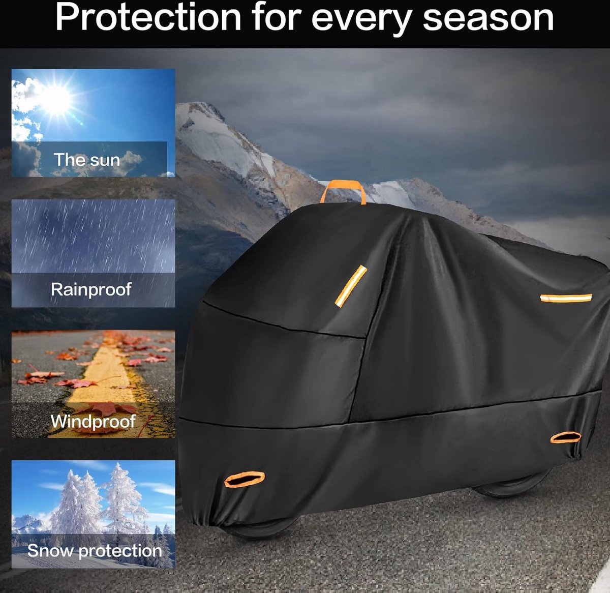 Waterdicht Motorhoes - Outdoor Afdekzeil voor motorfietsen - Motorhoezen Waterdichte - Motorafdekking - Outdoor & Indoor - Universeel Motor - 210D Oxford-stof - XL(230*95*125cm) - zwart – foto 5