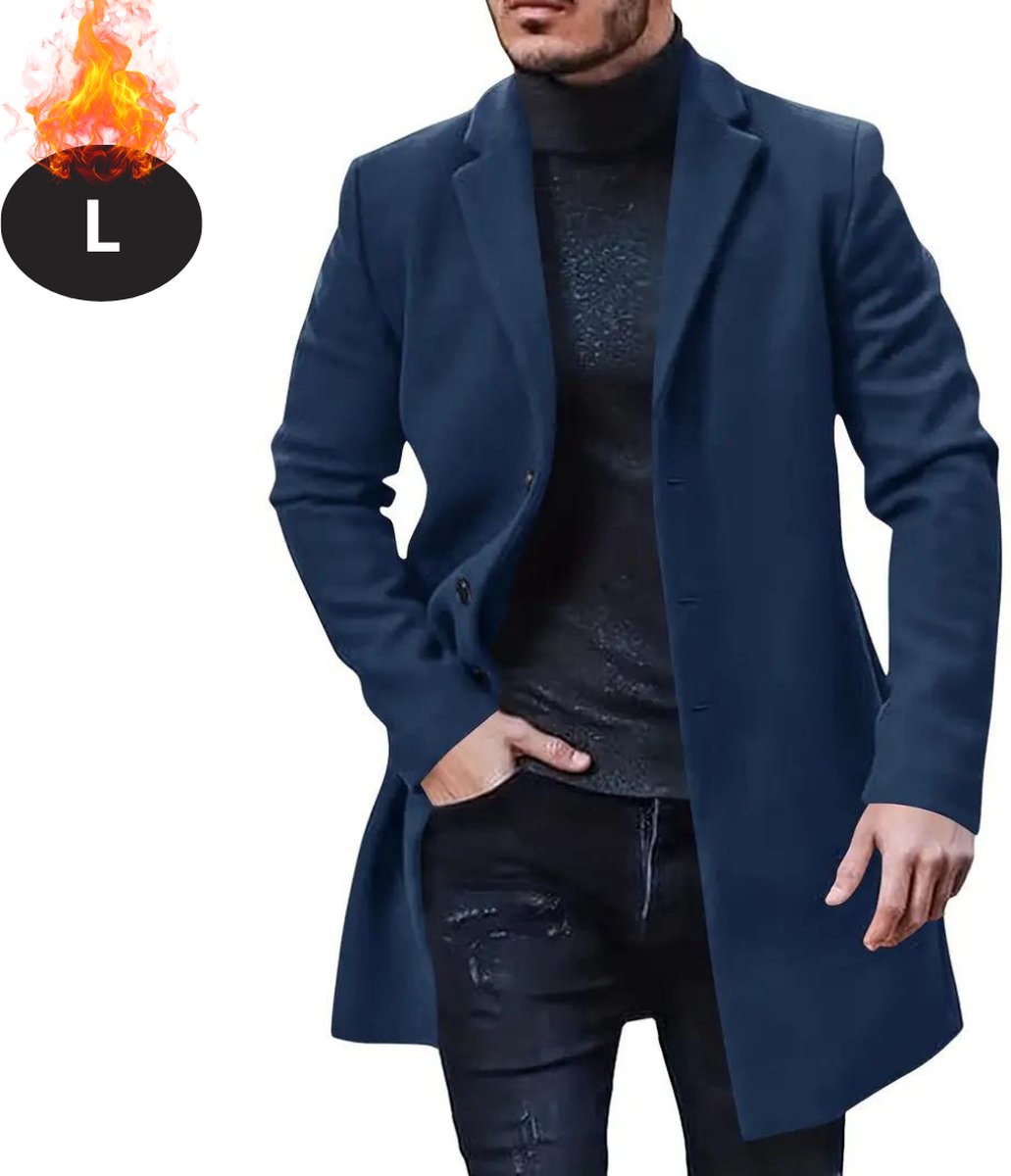 Bovista Winterjas Trenchcoat Heren Winter Herfstjas Volwassen Stijlvol Knopen Blauw