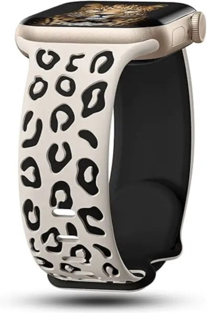 MY PROTECT - Siliconen Panter Bandje - Geschikt Voor Apple Watch Bandje - Series 1/2/3/4/5/6/7/8/9/10/SE/Ultra - 44mm - 45mm - 46mm - 49mm - Sportbandje - Starlight Zwart