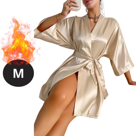 Nivard Satijnen Jurk - Slipdress - Pyama Dames - Badjas - Ochtendjas - Kimono - Erotisch - Kamerjas - Khaki M