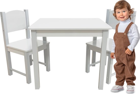 Foto: Maxx kidz kindertafel met 2 stoeltjes speeltafel voor kinderen ideaal als tekentafel peuter stoeltje met tafel kindermeubels van hout wit