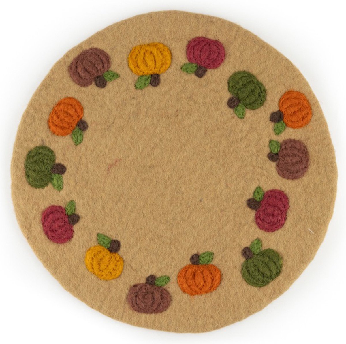 Onderzetter 35cm Beigebruin - Vilt Fairtrade - Pompoenen Bruin&Oranje&Geel&Groen&Rood- xxcm - Homedeco