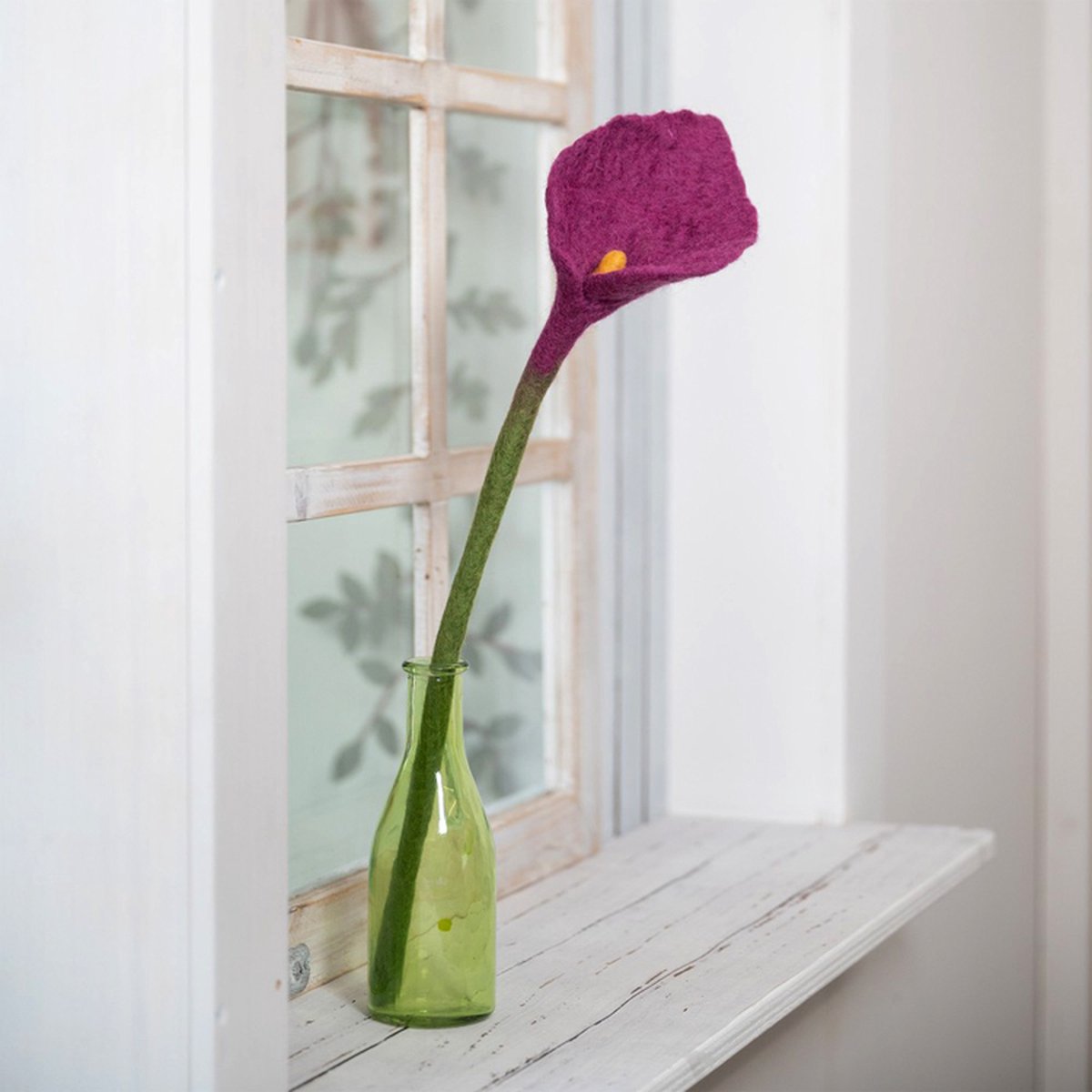 Sjaal met Verhaal Fairtrade Vilt - Bloem Calla Paars - Paars&Groen - 50cm - Homedeco