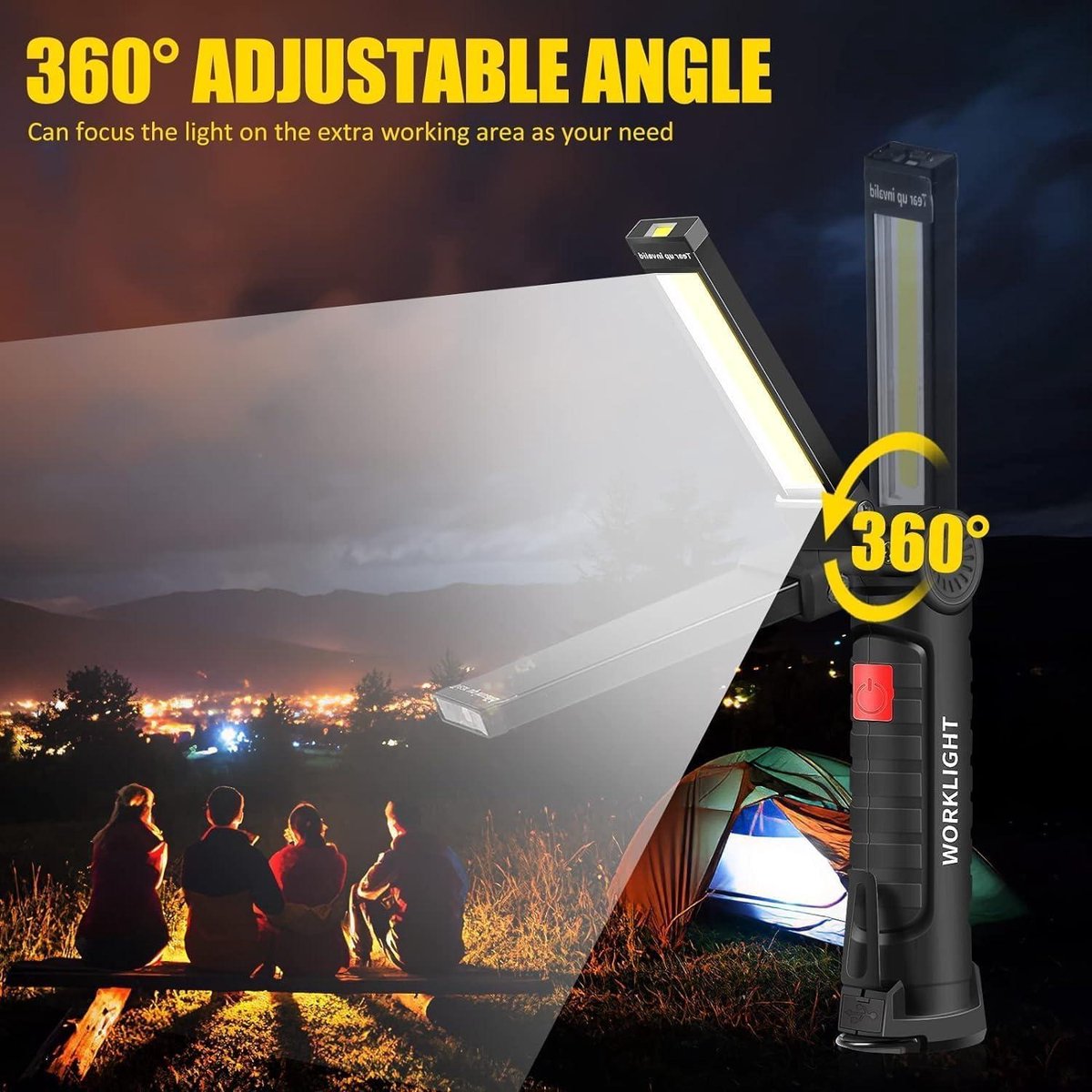 Fdit LED-zaklamphouder met houder, draagbare COB magnetische werklamp 360 draadloze oplaadbare zaklamp met USB-oplaadkabel voor camping, werkplaats auto (blauw
