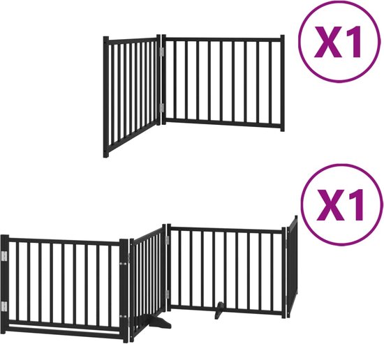 vidaXL Hondenhek inklapbaar 3 panelen 150 cm massief vurenhout zwart, hondenhekje, veiligheidshekje, honden hek, veiligheidshek, babyhekje