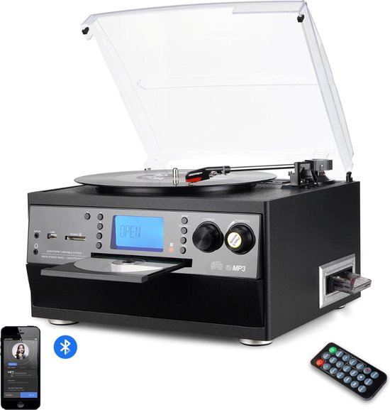 Platenspeler met Cd Speler - Platenspeler - Cd Speler - Met Bluetooth - 3 Snelheden