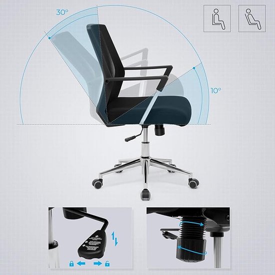 MIRA Home - Bureaustoel - Kantoorstoel - Gaming Stoel - Zwart - Metaal - ‎61x55x102